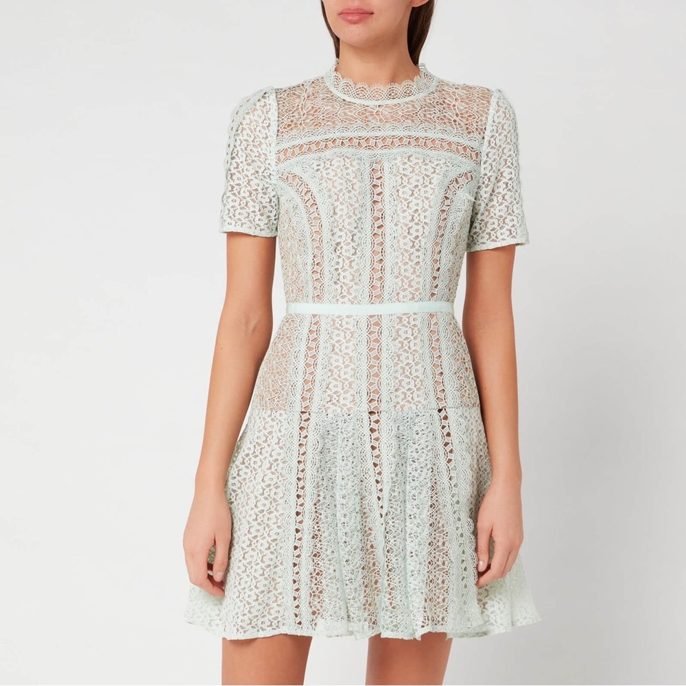 Self-Portrait Mint Lace Mini Dress